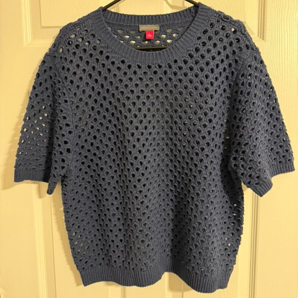 Vince Camuto Short Sleeve Navy Blue Sweater Size L